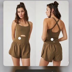 Free People Righteous Runsie Romper Tea Leaves Medium One Piece Workout